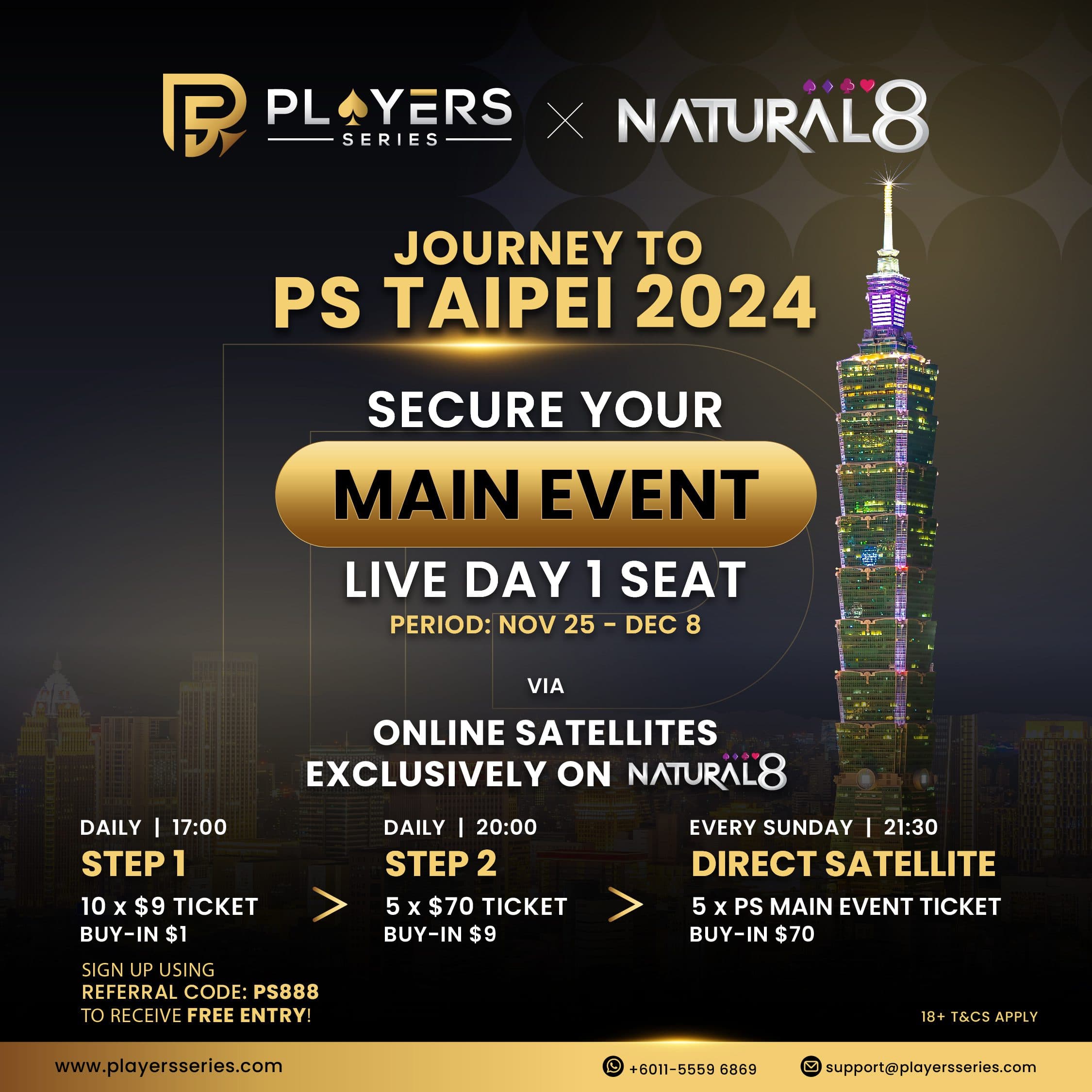 Exclusive Natural8 Satellites: Your Path to the PS Taipei Main Event Starts Nov 25!